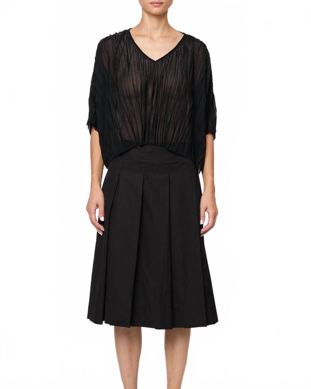 NEW ATELIER DELPHINE flared random pleats tee in black